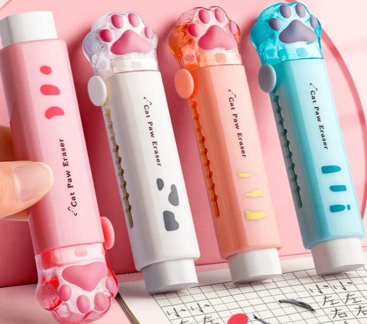 Eraser with retractable push-pull design, creative cartoon cat claw shape, student-specific stationery, portable eraser