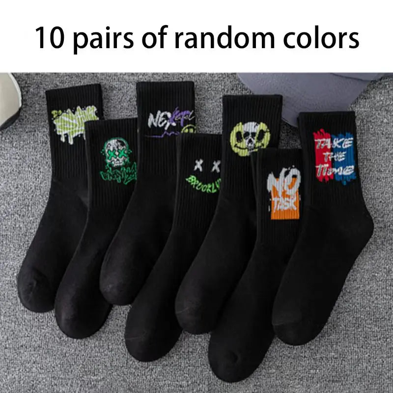 Couple long socks, sports cotton socks, ins student basketball socks, breathable and odor-resistant, black and white men's mid-c