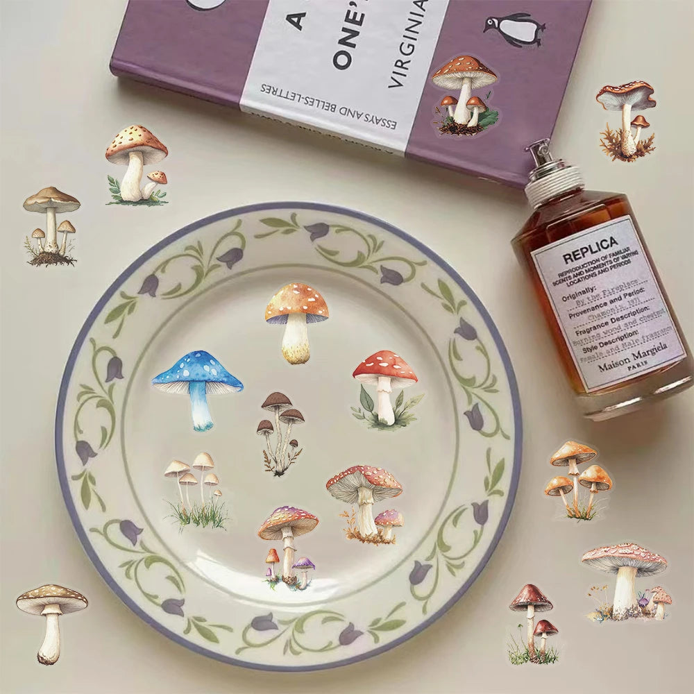 50pcs Mushroom Stickers Cartoon Pattern Waterproof PET Decals Scrapbooking Phone Luggage Skateboard Graffiti Decals