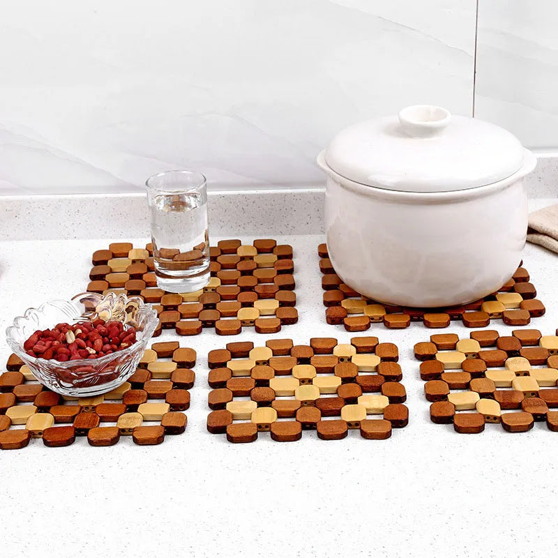 Kitchen Bamboo Insulation Pad Bamboo Table Mat Non-slip Casserole Bowl Mat Square Anti-scalding Protection Table Mat