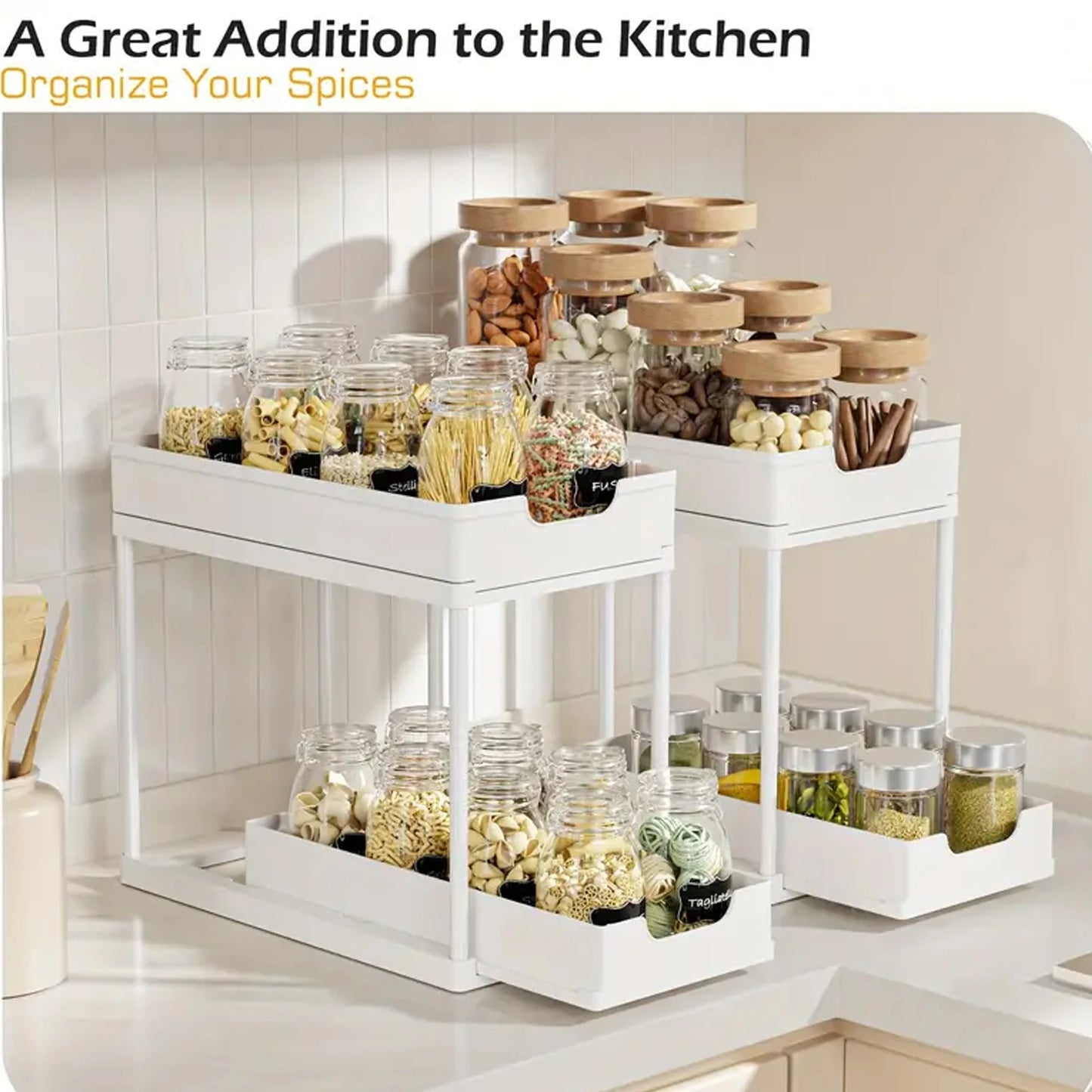 New 2 Tier Under Sink Organizer, Pull Out Sliding Rack, Multi-Function Shelf for Kitchen Bathroom,Space Saving Cabinet Organizer