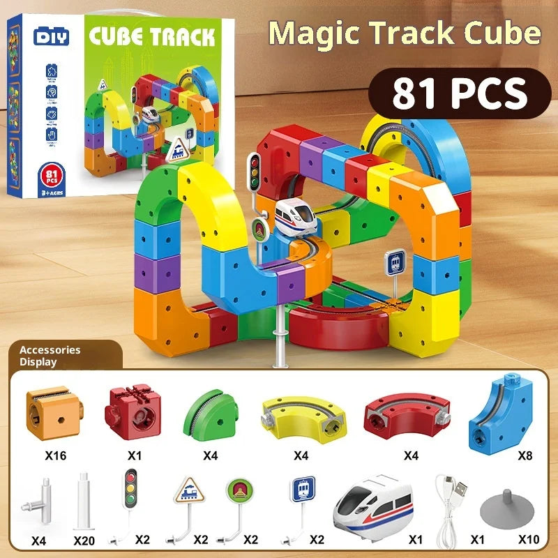 Electric Magnetic Track Set with Anti-Gravity Vehicles - 100+ Pieces STEM Building Toys, Creative DIY Railway for Kids Gift Toy