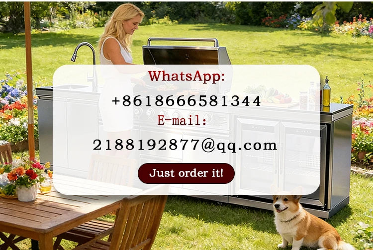 Stainless Steel Outdoor Kitchen With BBQ And Fridge With Grill Cooktop Sink Fridge Rolling Movable On Wheels For Backyard Patio