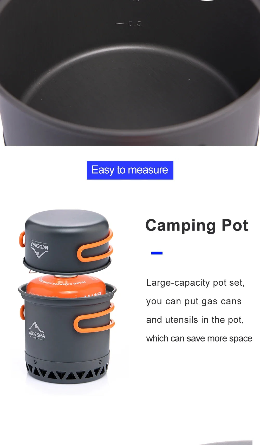 Outdoor Camping Pot 1.3L 2.3L Cookware Outdoor Cooking Kettle Set Heat Cooker Travel Tableware Tourist Kitchen Utensil Equipment