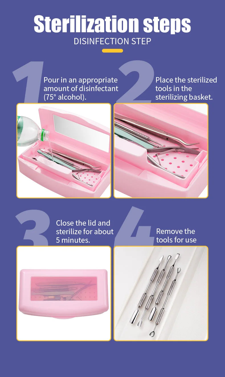 Manicure Tools Beauty Implement Sterilizing Tray Nail Tools Inside Disinfection Box Detachable Cleaning Nail Tools Storage Box