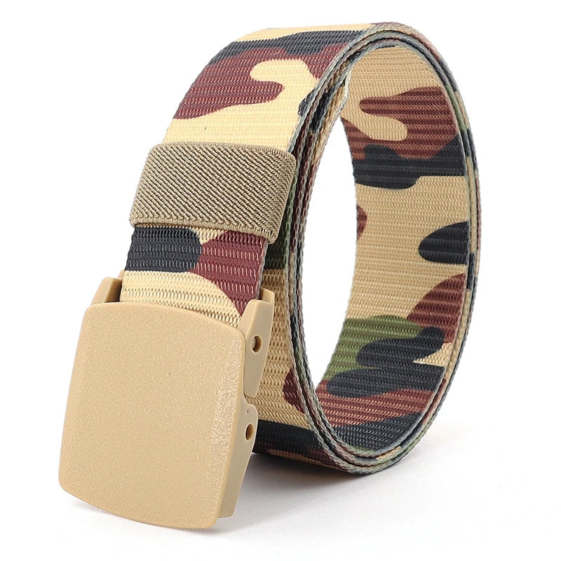 38mm Tactical Waist Belt Unisex Lightweight Weave Fabric with Plastic Buckle for Airport Security Men Women Camouflage Style
