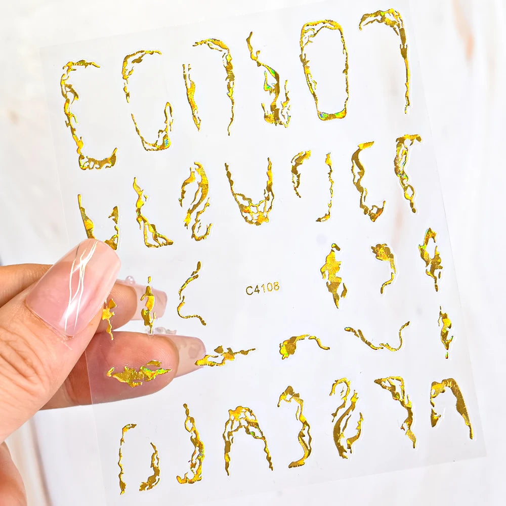 5D Gold Marble Texture Bronzing Nail Art Sticker 5 Colors Irregular Marble Pattern Nail Decals Simple Line Design Nail Accessori