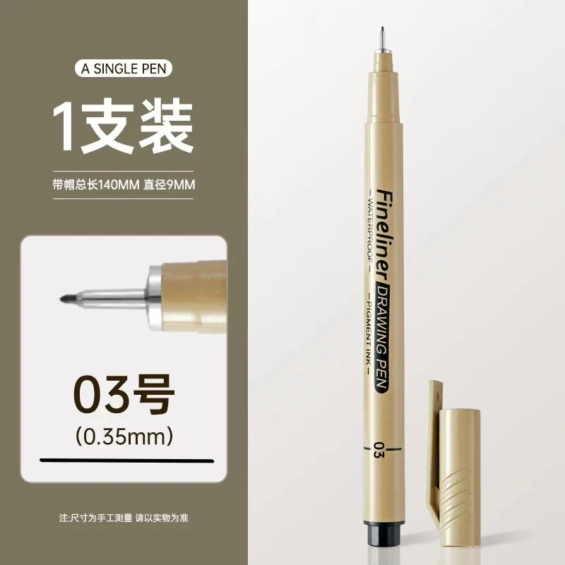 1pcs Black Fineliner Micron Pen 005-3.0mm Waterproof Pigment Ink for Manga Sketching Technical Drawing