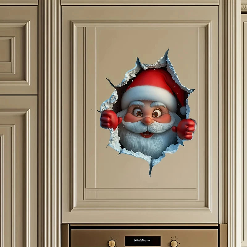 Reindeer Break-through Wall Decal, Vinyl Creative Christmas Wall Door Stickers, Removable Holiday Decor For Home Living Spaces