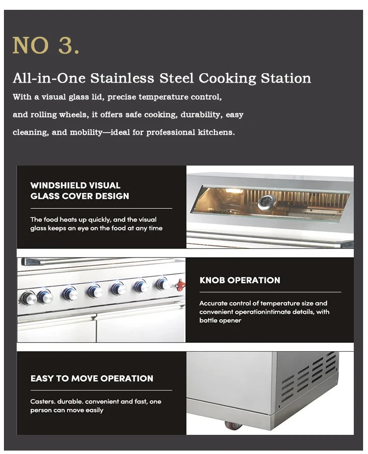 Stainless Steel Outdoor Kitchen With BBQ And Fridge With Grill Cooktop Sink Fridge Rolling Movable On Wheels For Backyard Patio