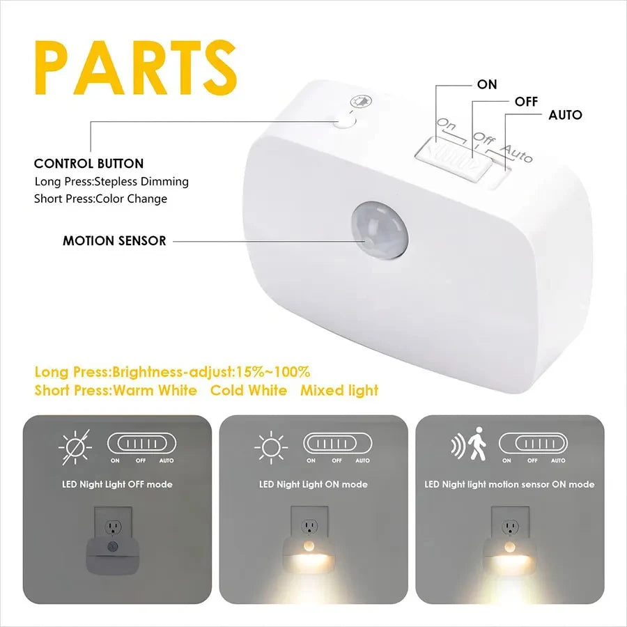 LED Night Light EU US Plug In Smart Motion Sensor Light 220V Wall Lamp For Home Aisle Hallway Stair Kitchen Bedroom Night Lamp
