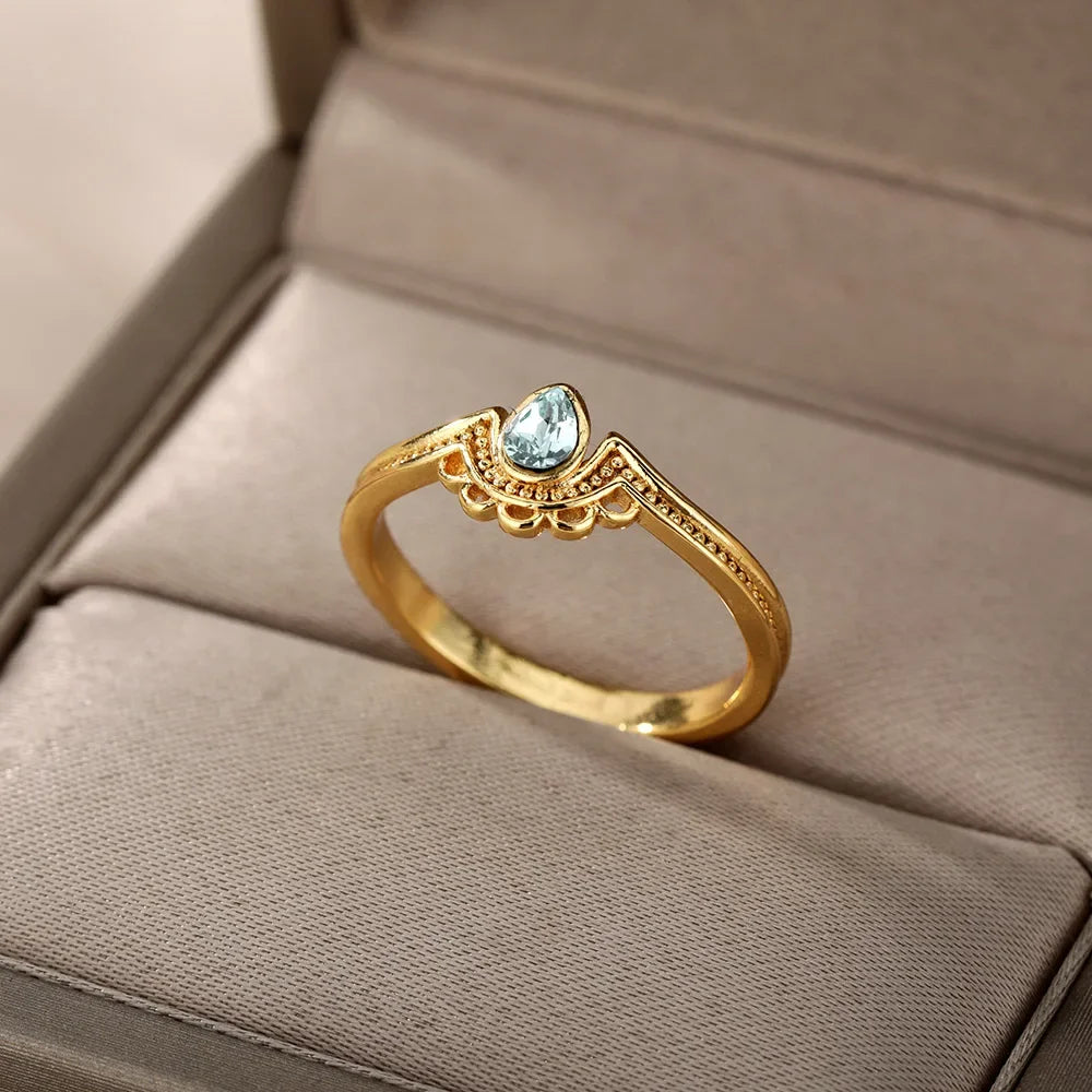 Trend Opal Finger Rings For Women Stainless Steel Adjustable Couple Geometric Open Ring Handmade Aesthetic Jewelry Gift Anillos