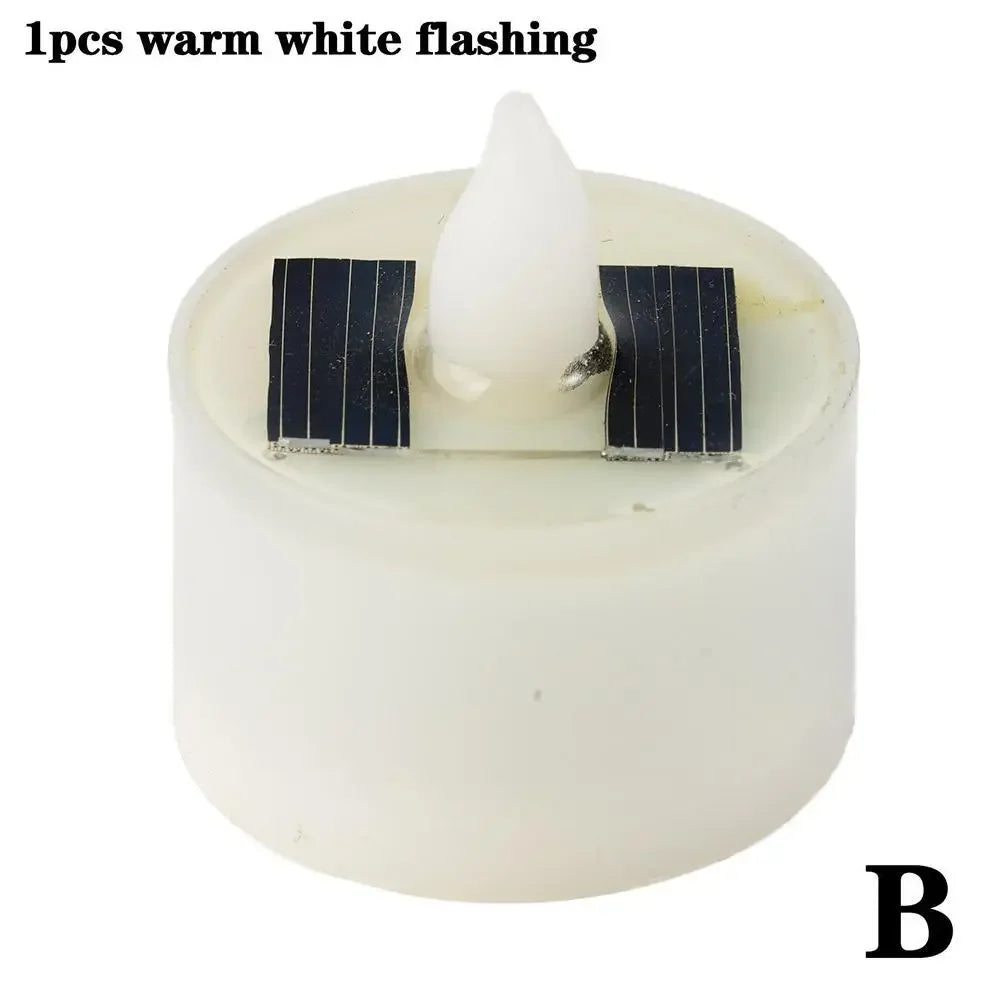 Solar Candle Tea Lamp Smokeless Simulation LED Electronic Wax Lamp Christmas Halloween Candle Outdoor Tea R5P0
