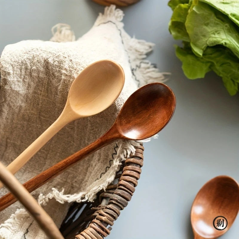 4PCS Wooden Spoon Kitchen Korean Style Natural Wood Soup Tableware Cooking Honey Coffee Spoon Mixing Spoon