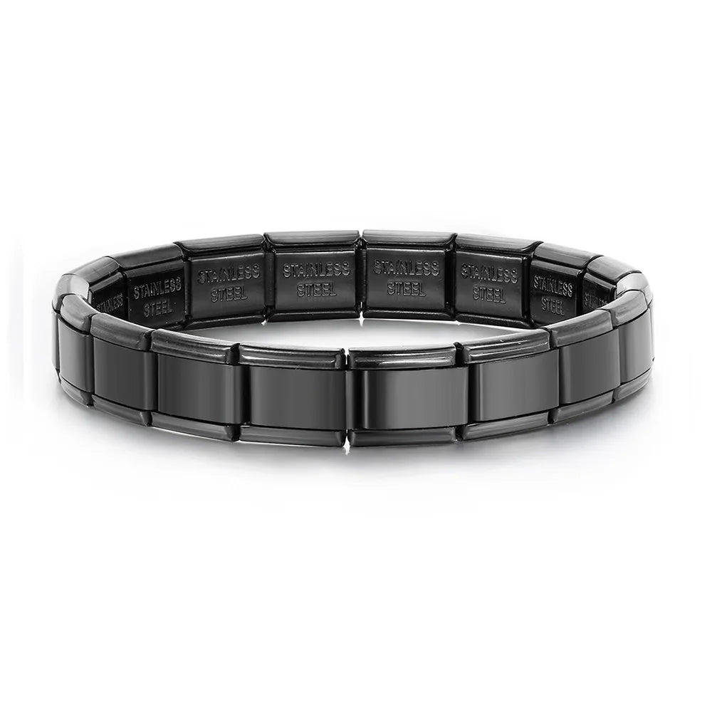 2025 Trendy 9mm Width Italian Charm Link Elastic Bracelet Fashion Stainless Steel Bangle Chain on Hand Factory DIY Making