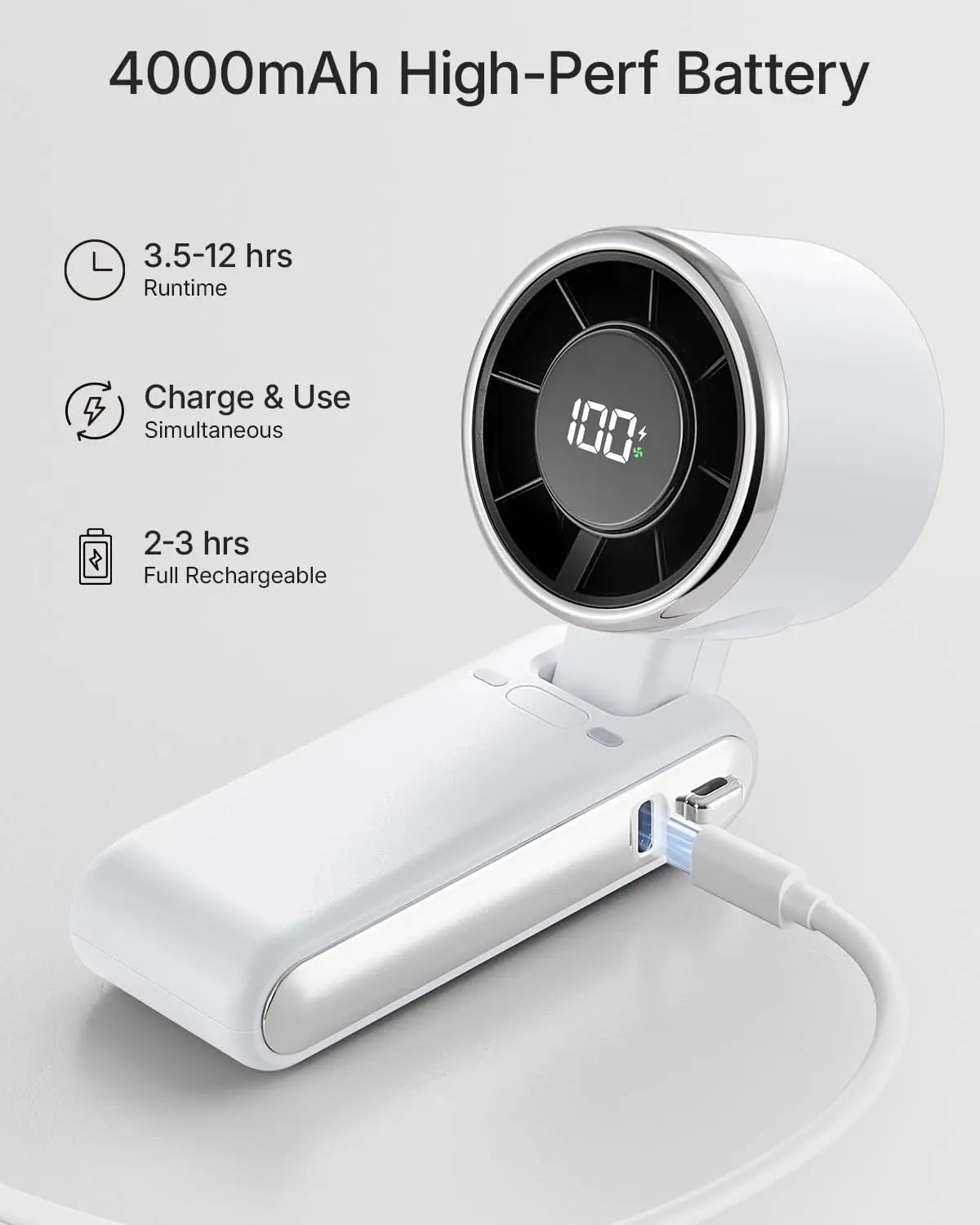 Mini High-speed Handheld Fan Usb Charging Digital Display Portable Desktop Folding Hanging Camping Violent Turbo Fan