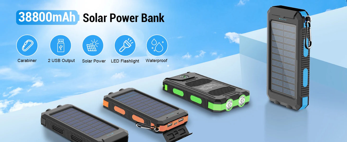 Solar power bank 50000mAh with built-in cable, lightweight and large capacity universal mobile power supply for mobile phones