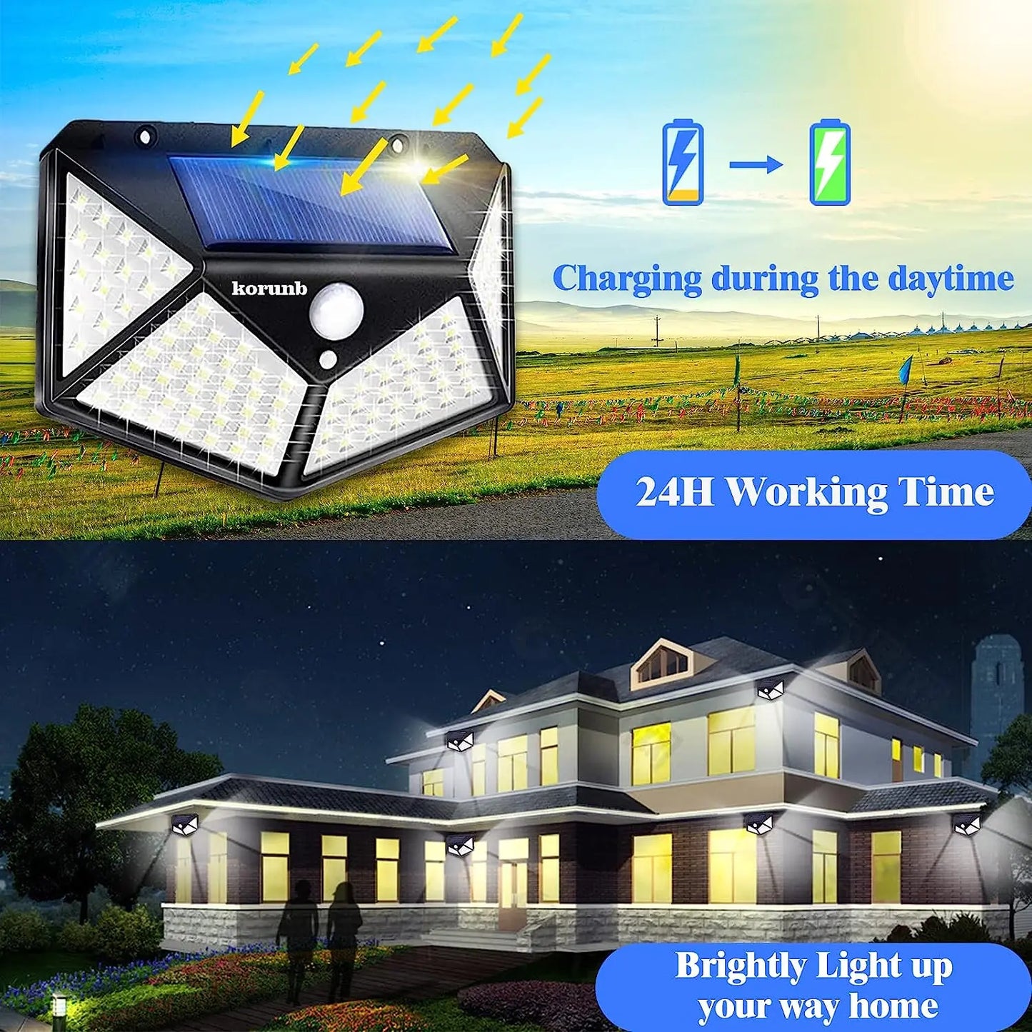 100 LED Outdoor Solar Lamp Outdoor Garden Decoration Solar LED Light Waterproof Sunlight Powered Spotlight with Motion Sensor