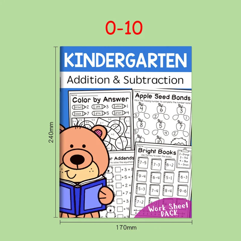 32-Page Interactive Math Learning Workbook with Addition & Subtraction Worksheets, Crossword Puzzles, Colorful Math Activities