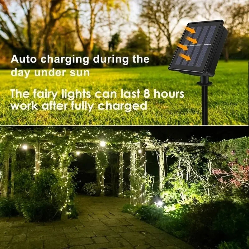 Solar Light String - 1 Set Outdoor Waterproof 8-Mode Copper Wire Fairy Lights for Garden & Christmas
