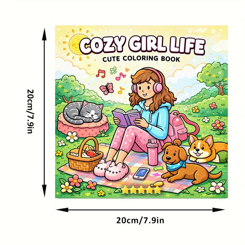 28 Pages Cozy Girls's Life Coloring Book for Adult | Colouring Book for Stress Relief, Birthday Day Gift, Back to School Supplie
