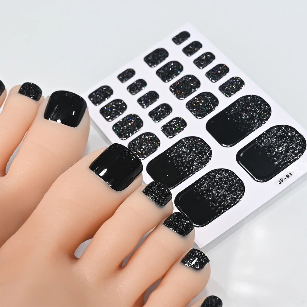 5Sheets/110Tips Summer Glitter Toe Nail Stickers Full Cover Nail Wraps Solid Color Adhesive Toenails Decals for Women DIY Foot &