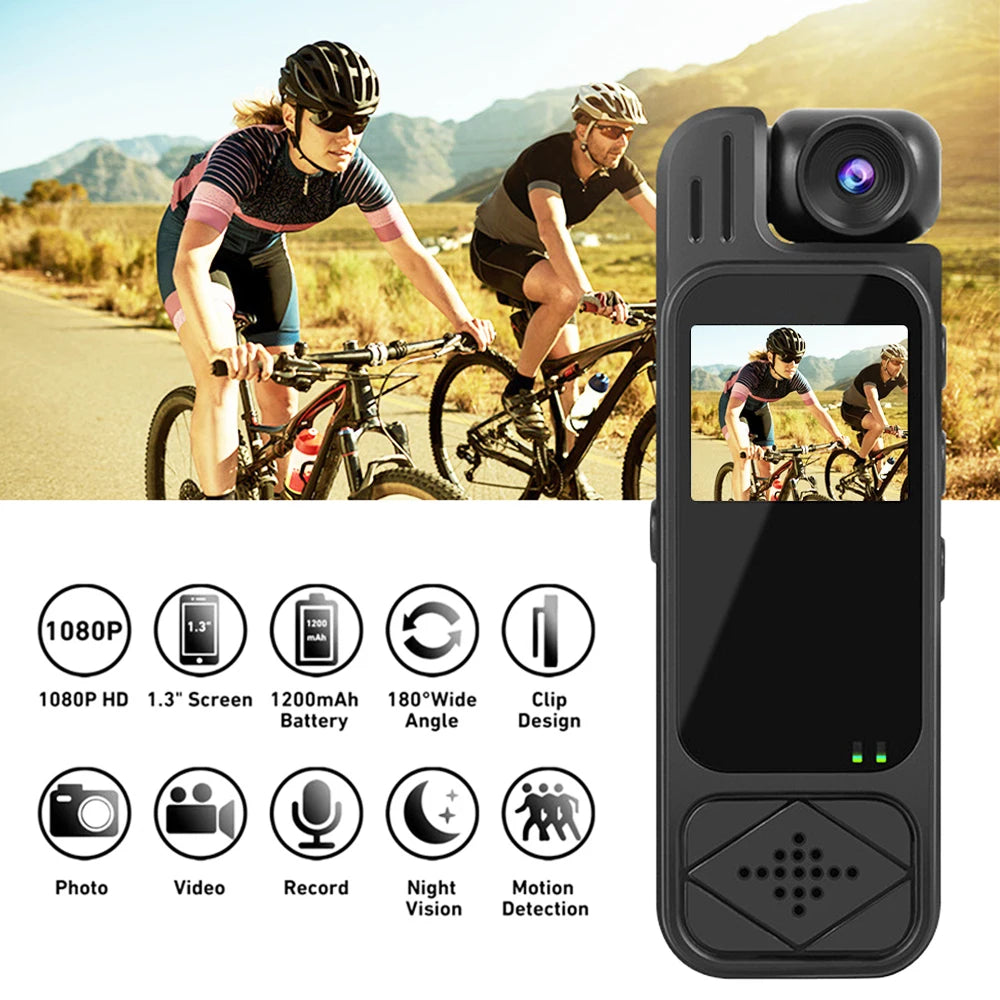 Mini Body Camera 1080P HD Sports CameraRotatable Night Vision Digital Video Recorder 1.3inch Bodycam Police Camera