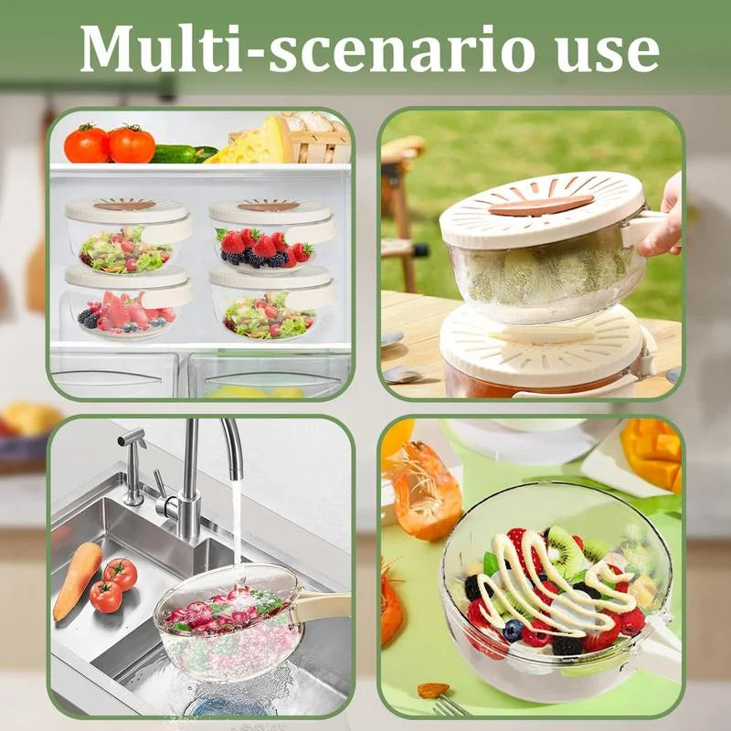 Kitchen Colander Storage Basket Multifunctional Fruit Vegetable Washing Bowl with Strainer Lid And Handle Fruit Storage Containe