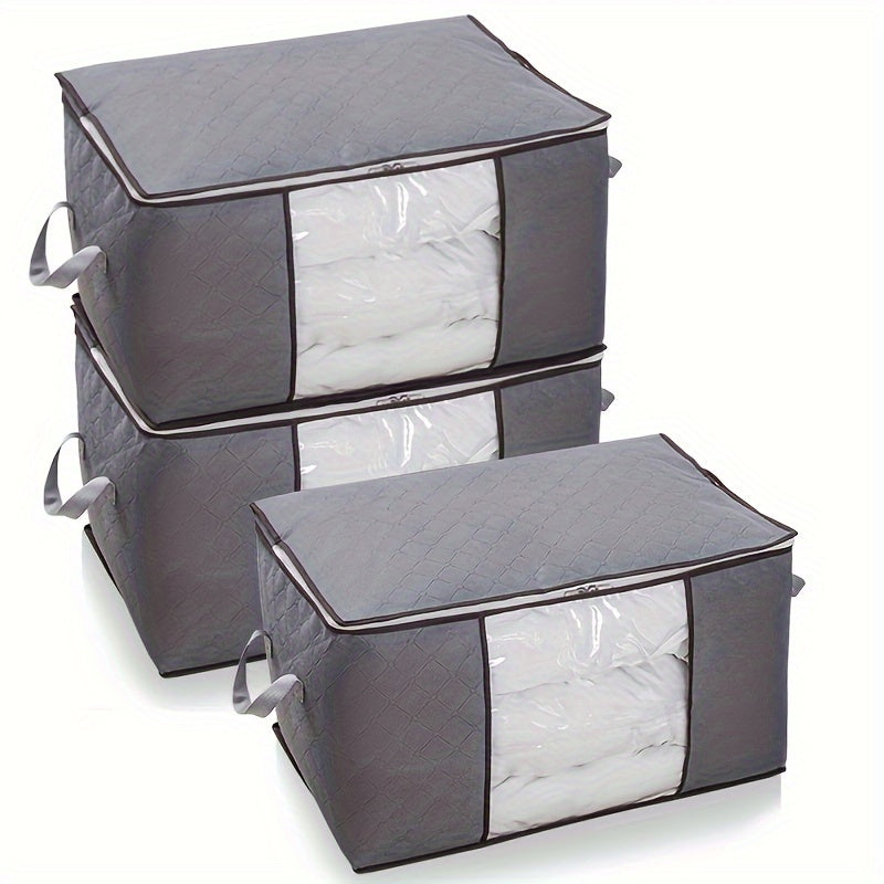 Large Non-Woven Fabric Clothes Storage Organizer Bag with Clear View Window & Secure Zipper Closure - Multi-Purpose Garment Protector for Blankets, Comforters, Seasonal Clothing Storage, Under-Bed Storage