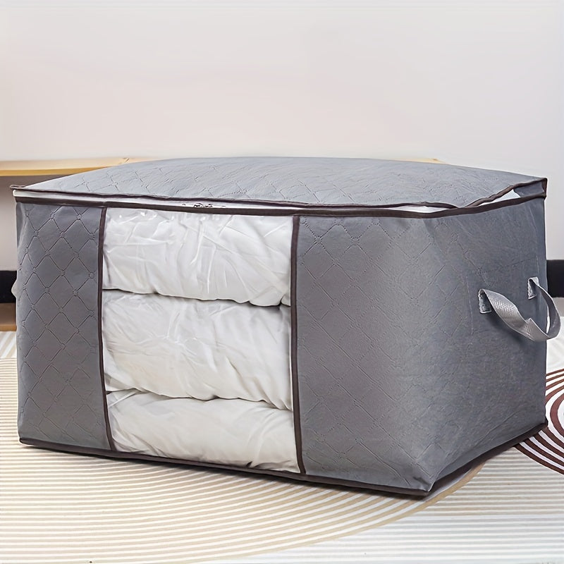 Large Non-Woven Fabric Clothes Storage Organizer Bag with Clear View Window & Secure Zipper Closure - Multi-Purpose Garment Protector for Blankets, Comforters, Seasonal Clothing Storage, Under-Bed Storage