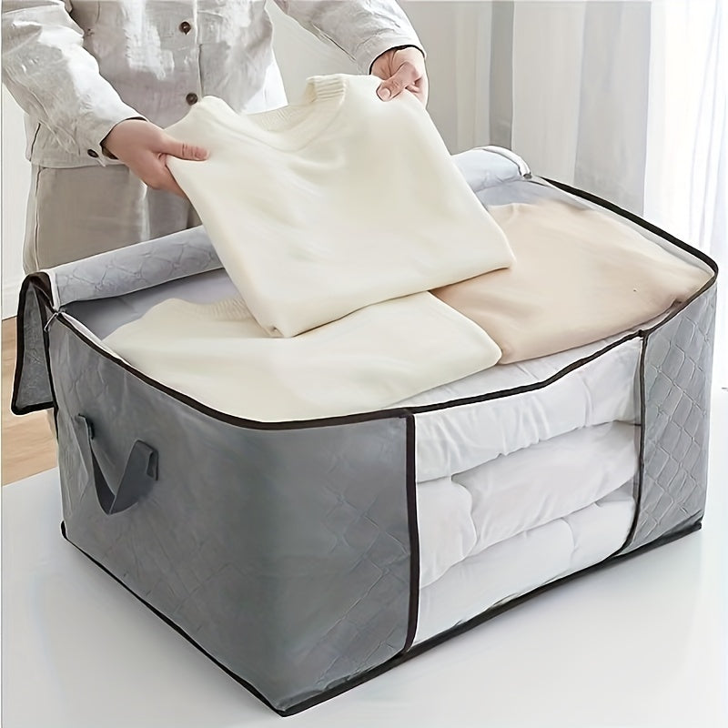 Large Non-Woven Fabric Clothes Storage Organizer Bag with Clear View Window & Secure Zipper Closure - Multi-Purpose Garment Protector for Blankets, Comforters, Seasonal Clothing Storage, Under-Bed Storage