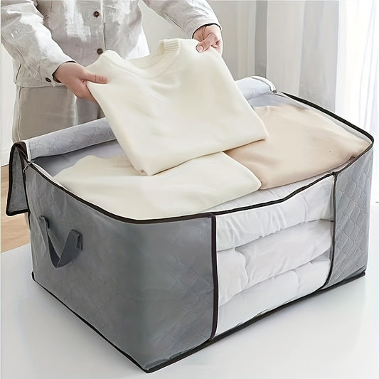 Large Non-Woven Fabric Clothes Storage Organizer Bag with Clear View Window & Secure Zipper Closure - Multi-Purpose Garment Protector for Blankets, Comforters, Seasonal Clothing Storage, Under-Bed Storage