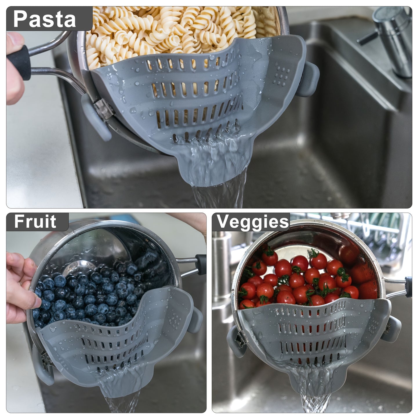 [Clip-On Strainer] 1pc ABERZEY Clip-On Strainer for Pots & Pans - Durable Plastic Kitchen Colander for Pasta, Meat, Vegetables, Fruits - Easy Drainage & Compact Design, Strainer for Pasta, Vegetable Preparation, Modern Kitche