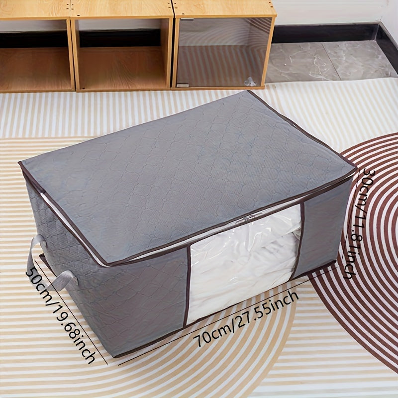 Large Non-Woven Fabric Clothes Storage Organizer Bag with Clear View Window & Secure Zipper Closure - Multi-Purpose Garment Protector for Blankets, Comforters, Seasonal Clothing Storage, Under-Bed Storage
