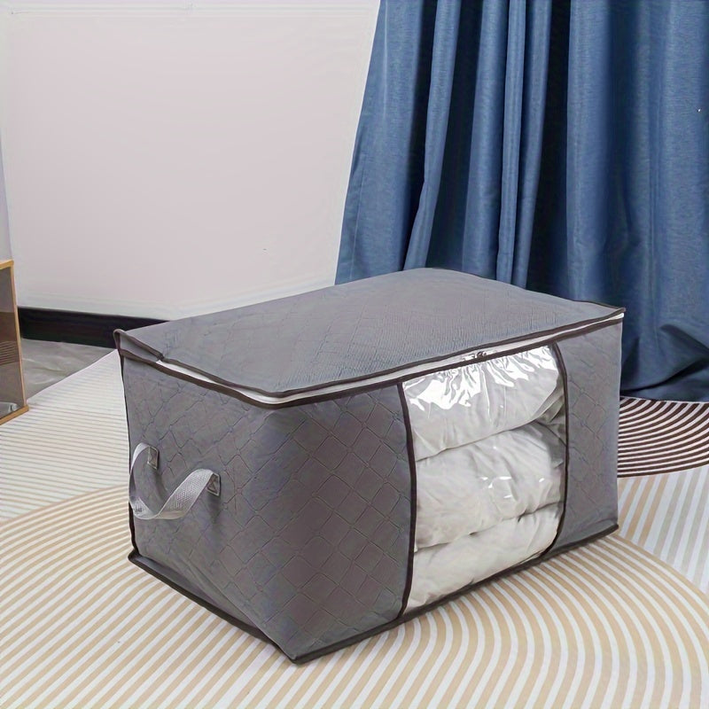 Large Non-Woven Fabric Clothes Storage Organizer Bag with Clear View Window & Secure Zipper Closure - Multi-Purpose Garment Protector for Blankets, Comforters, Seasonal Clothing Storage, Under-Bed Storage