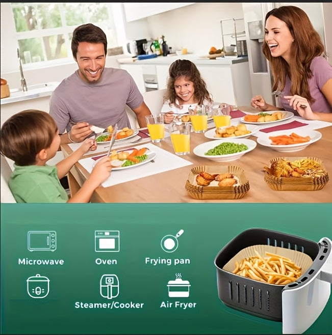 50/100/200pcs-Air Fryer Disposable Paper Liner, Square Air Fryer Liner Suitable for 2-8QT, Oil-proof without Tray - Kitchen Accessories, Non-stick Parchment Paper for Frying, Baking, Cooking, Grilling and Microwave