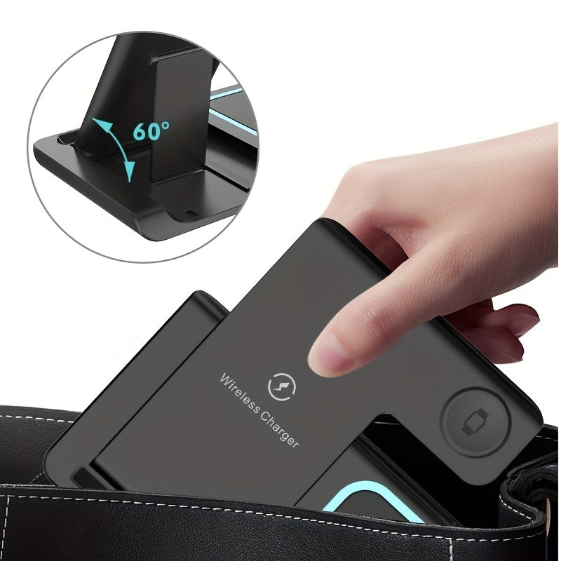 TIMESS-Wireless Charging Station 3-in-1 Standard 15W Fast Mag-Safe Charger Stand with QC3.0 Adapter, Suitable for iPhone 15 14 13 12 11 X 8 Pro Max/Pro/Mini/Plus, for iWatch Ultra 9/8 7/6/5/4/3/2, for Airpods 3/2