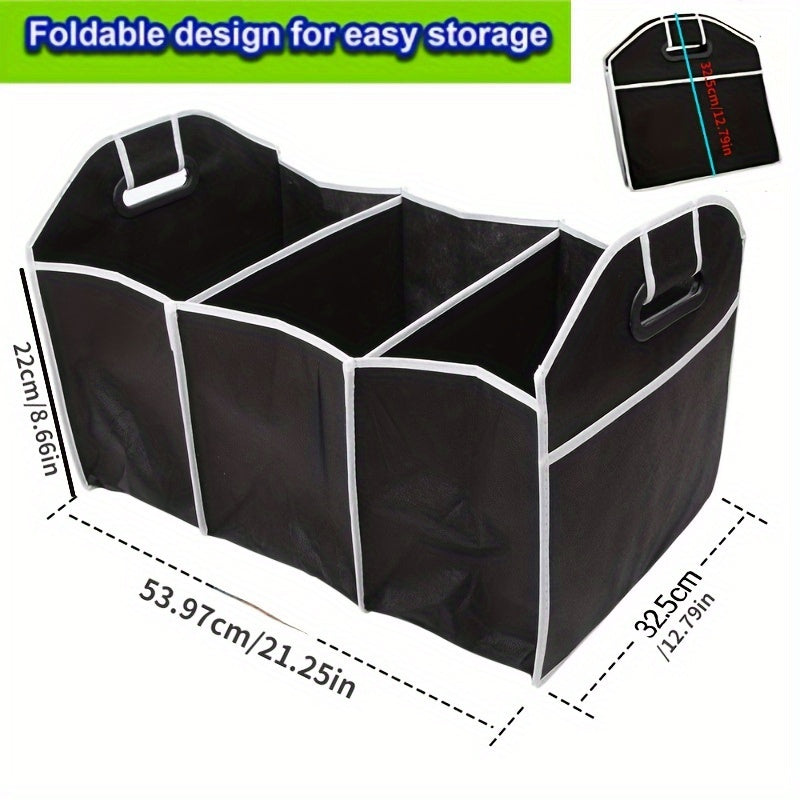 1pc Universal Car Trunk Organizer, Portable Foldable Auto Storage Bag with 3 Compartments, for SUV, Truck, Van, Sedan