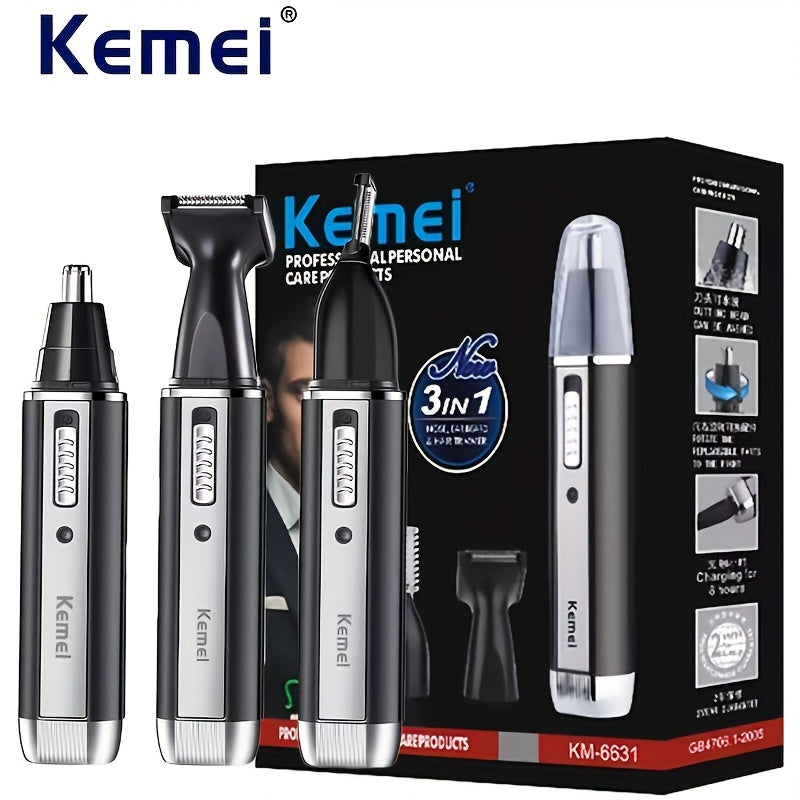 KM-6630 Four-In-One Professional Rechargeable Nose And Ear Hair Trimmer for Men'S Personal Grooming.