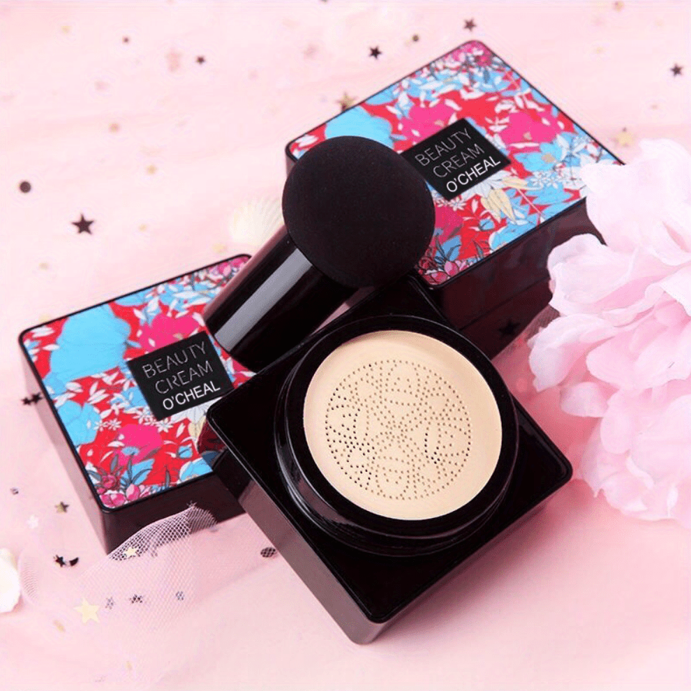 Full Coverage, Long-Lasting Mushroom Head Foundation BB Cream - Moisturizing Concealer for All Skin Types, Natural Nude Finish - Floral Packaging, Artistic Packaging, Vibrant Design, Longlasting Foundation