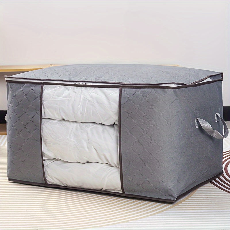 Large Non-Woven Fabric Clothes Storage Organizer Bag with Clear View Window & Secure Zipper Closure - Multi-Purpose Garment Protector for Blankets, Comforters, Seasonal Clothing Storage, Under-Bed Storage